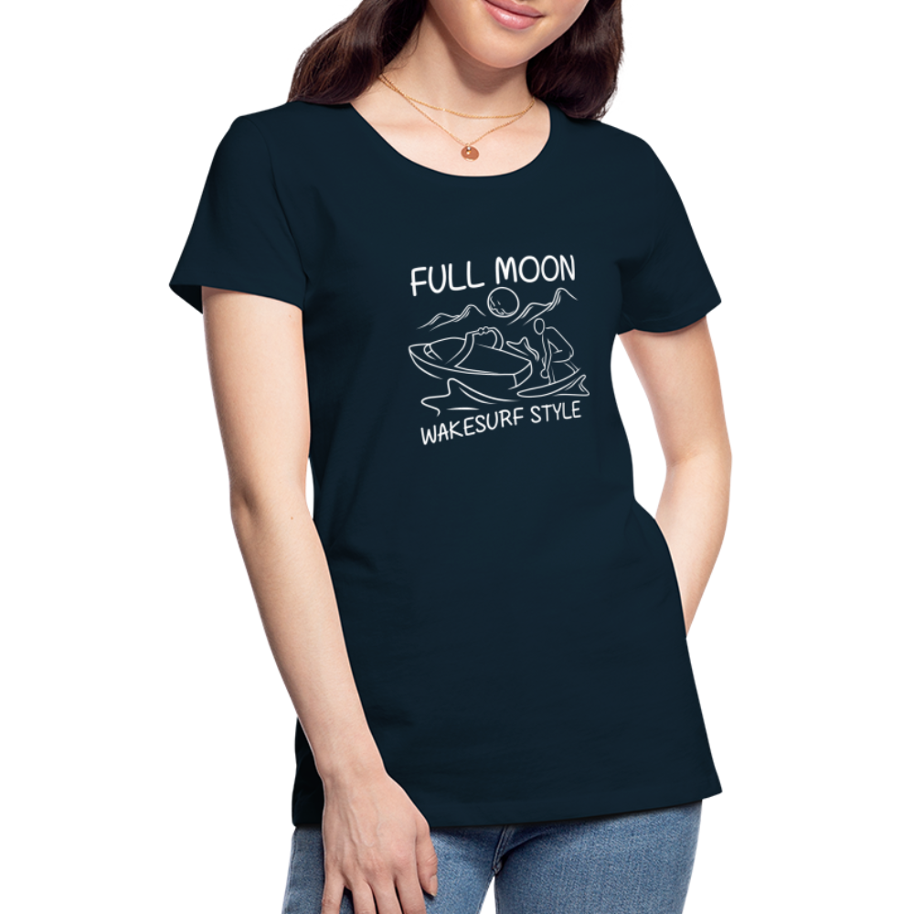 Full Moon Wakesurf Style Women’s Premium T-Shirt - deep navy