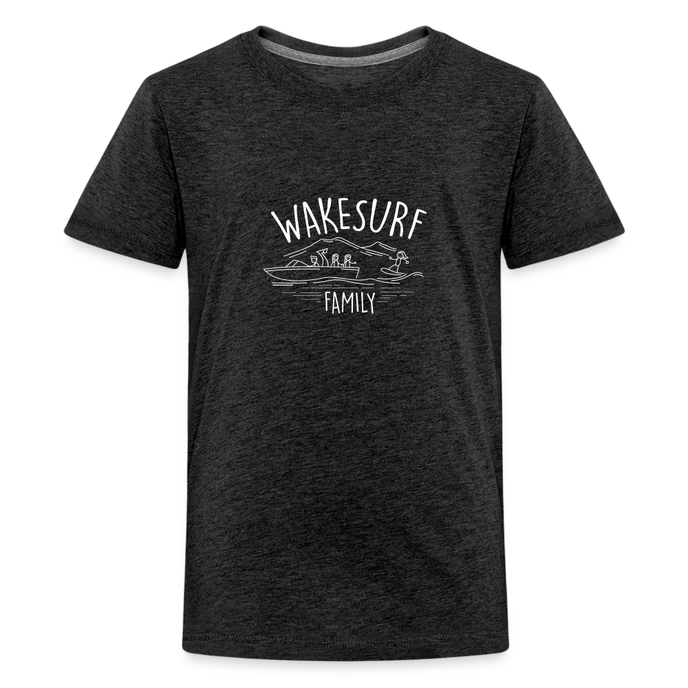 Wakesurf Family (girl and girl) Kid's Premium T-Shirt - charcoal grey