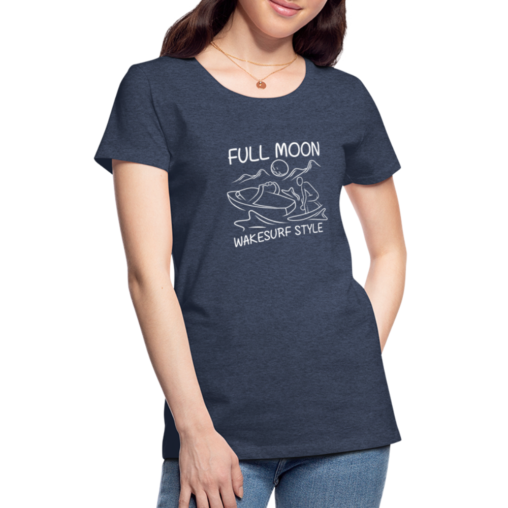 Full Moon Wakesurf Style Women’s Premium T-Shirt - heather blue