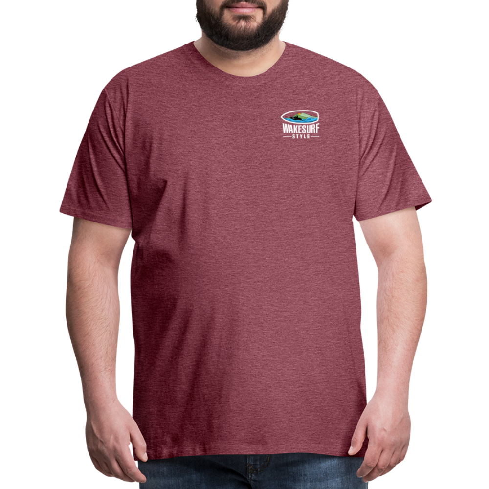 Ballast Up & Surf - Wake Responsibly Image on Back / Logo on Front Men's Premium T-Shirt - heather burgundy