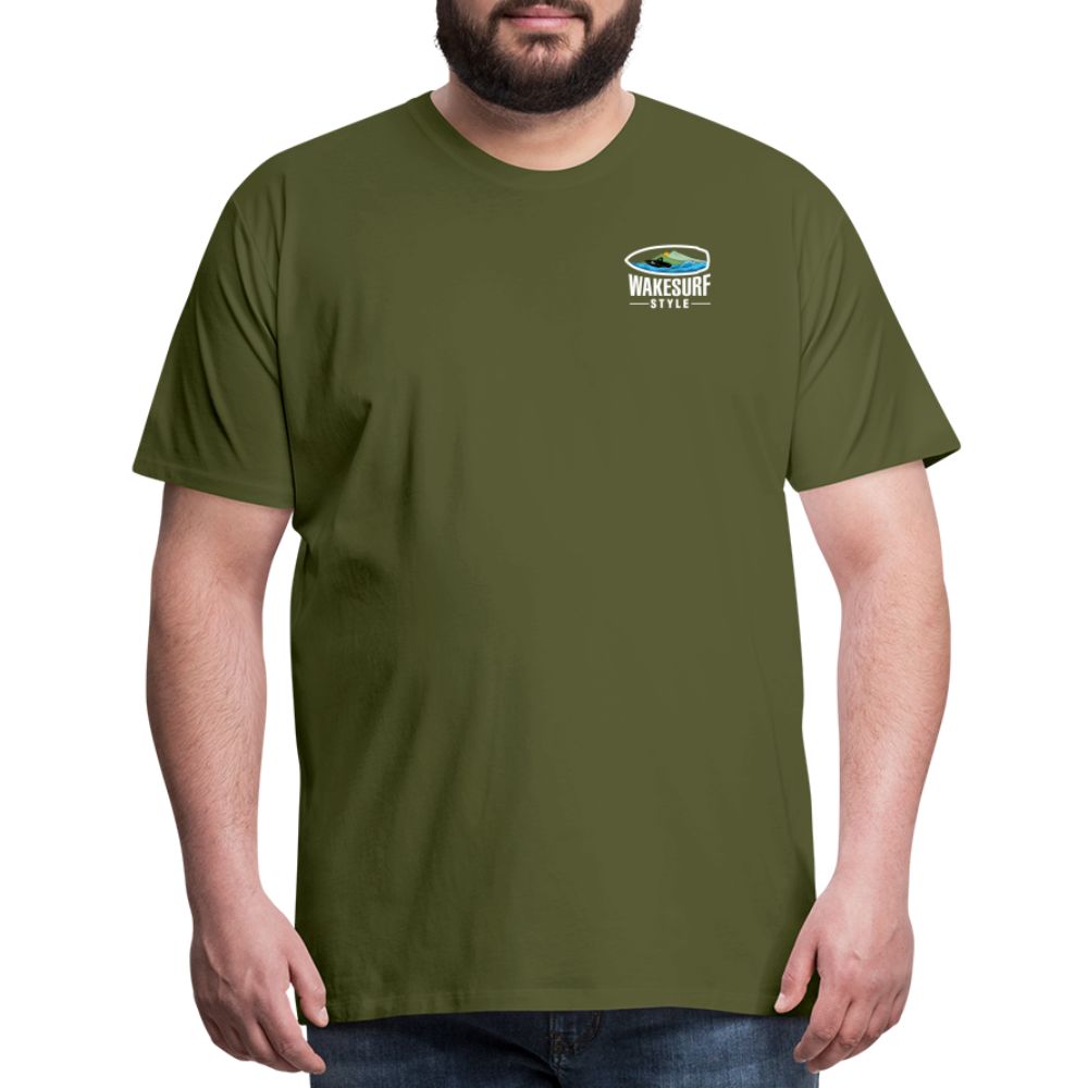 Ballast Up & Surf - Wake Responsibly Image on Back / Logo on Front Men's Premium T-Shirt - olive green