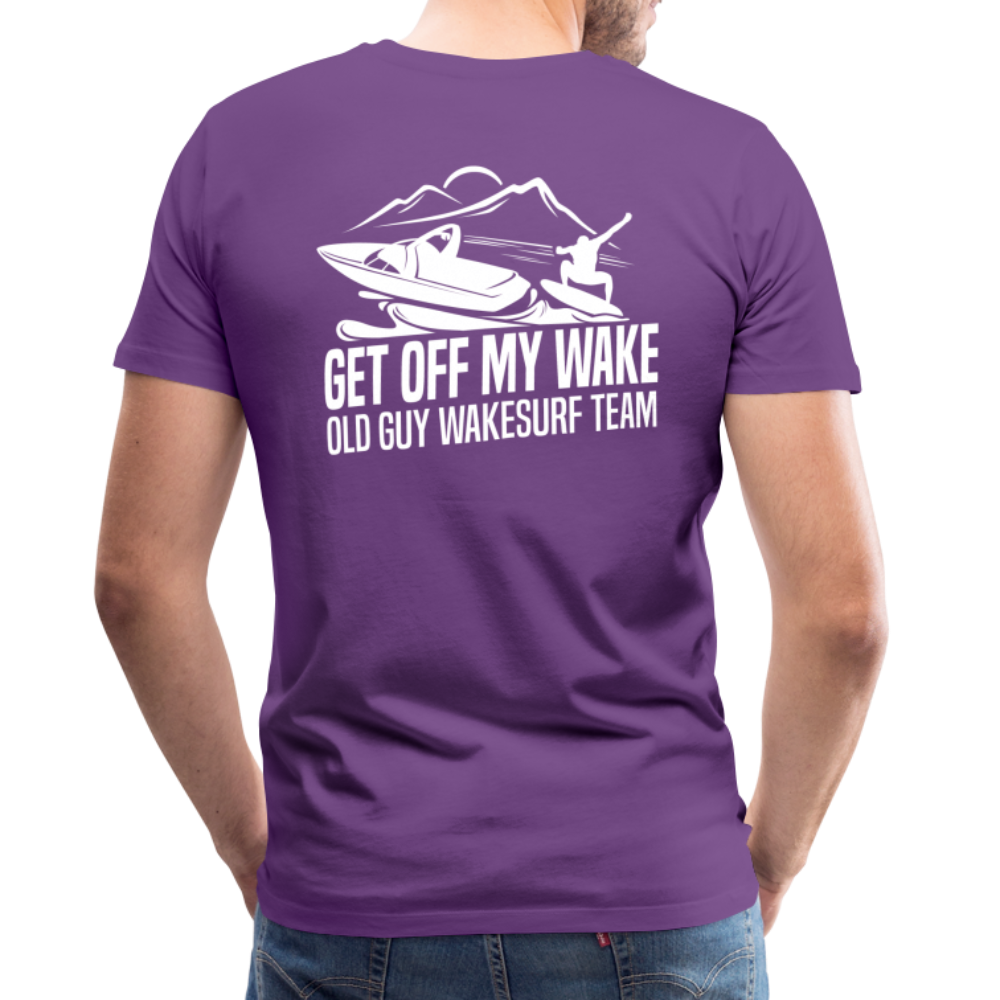 Get Off My Wake Men's Premium T-Shirt - Image on Back, WSS logo on front - purple