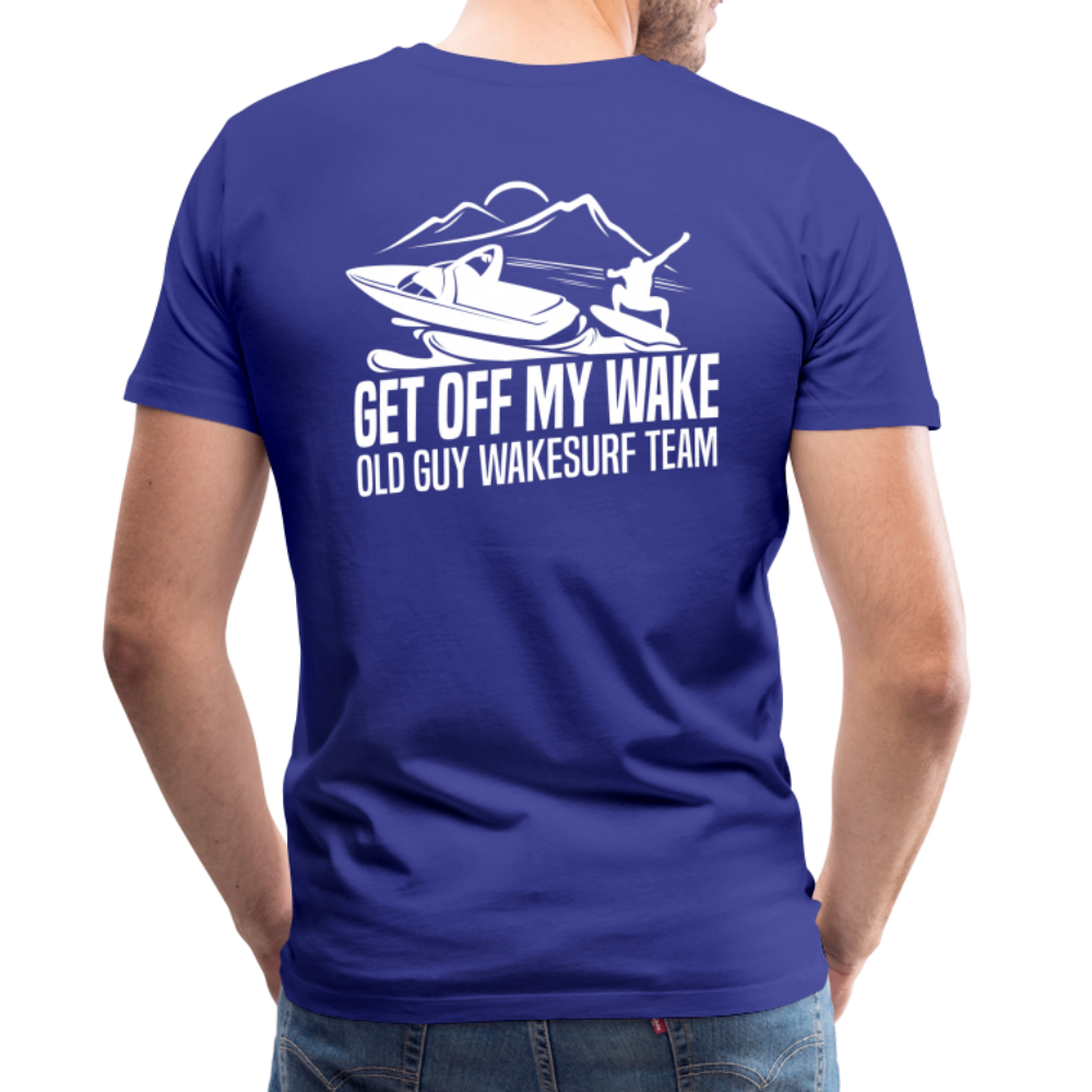 Get Off My Wake Men's Premium T-Shirt - Image on Back, WSS logo on front - royal blue