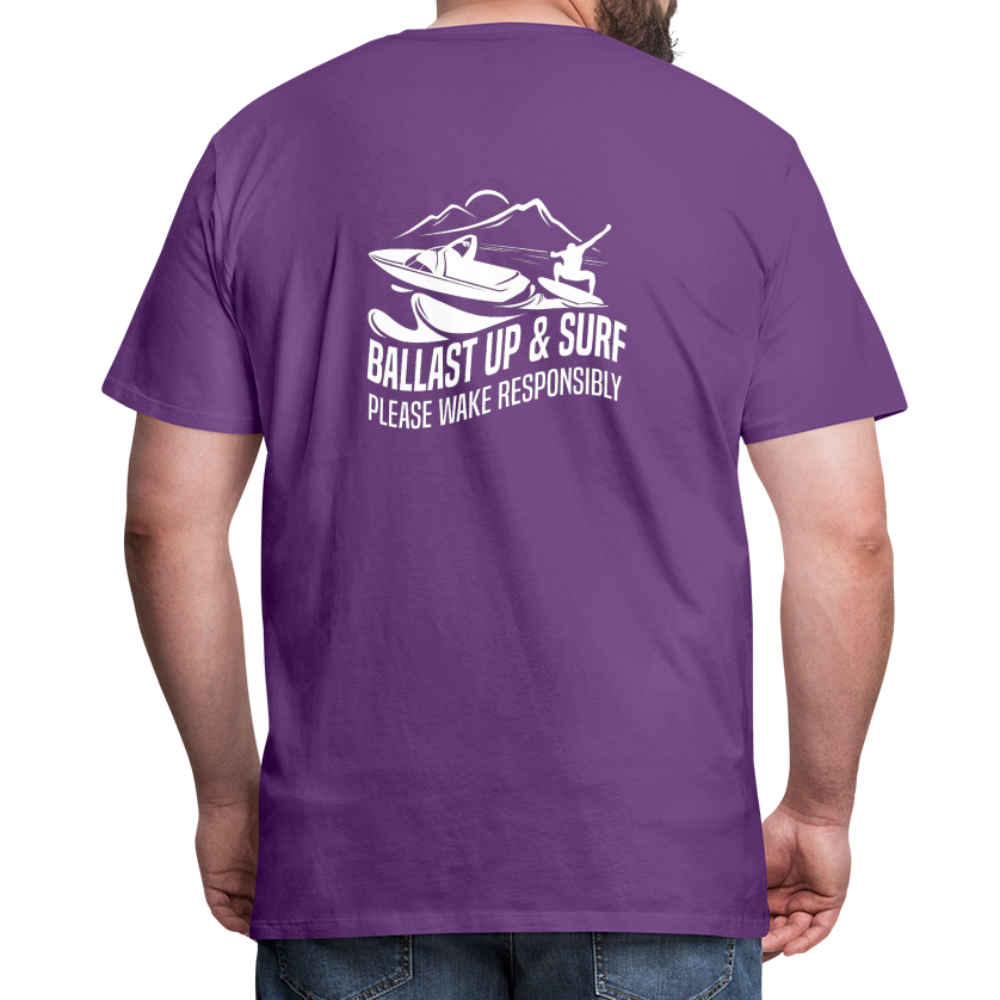 Ballast Up & Surf - Wake Responsibly Image on Back / Logo on Front Men's Premium T-Shirt - purple