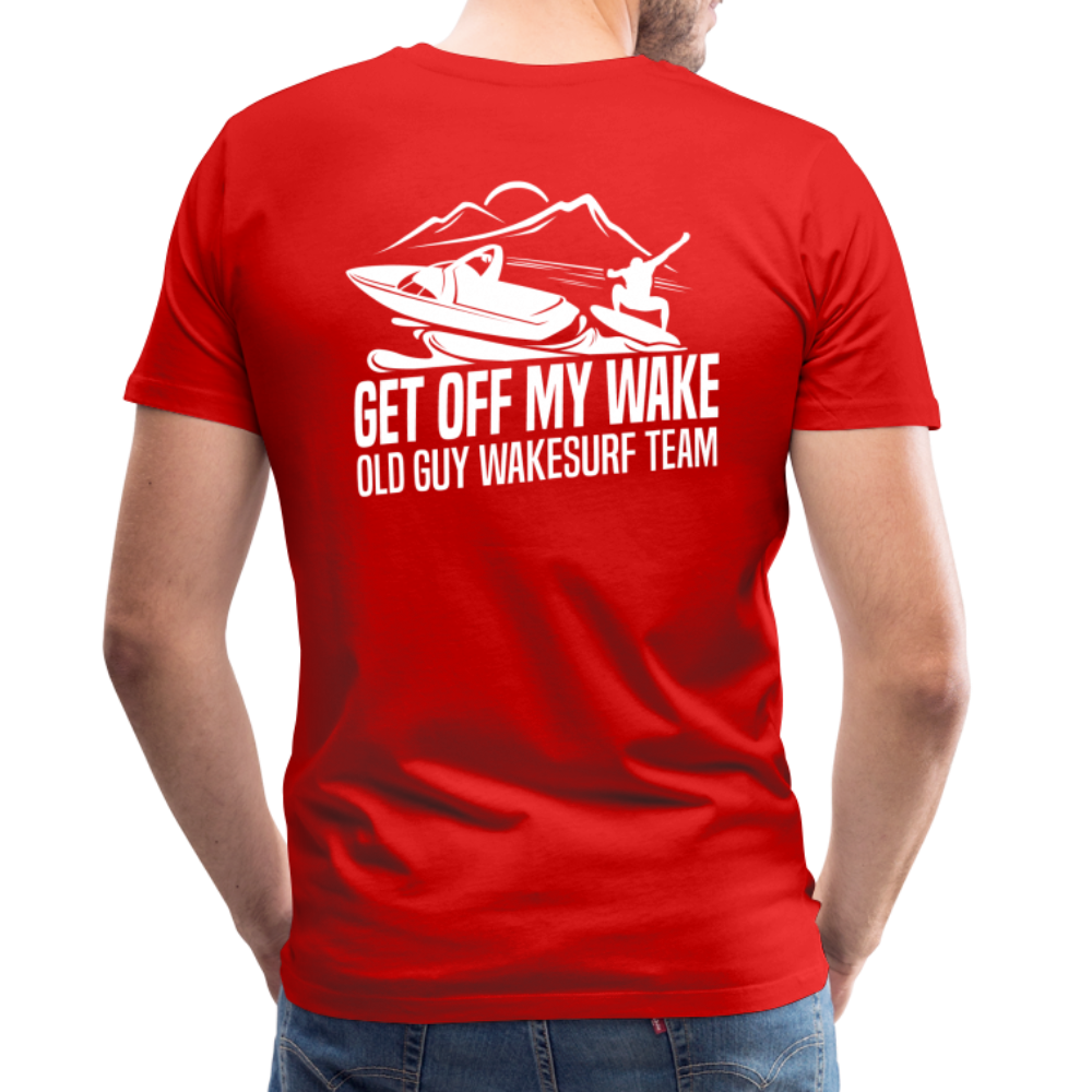 Get Off My Wake Men's Premium T-Shirt - Image on Back, WSS logo on front - red