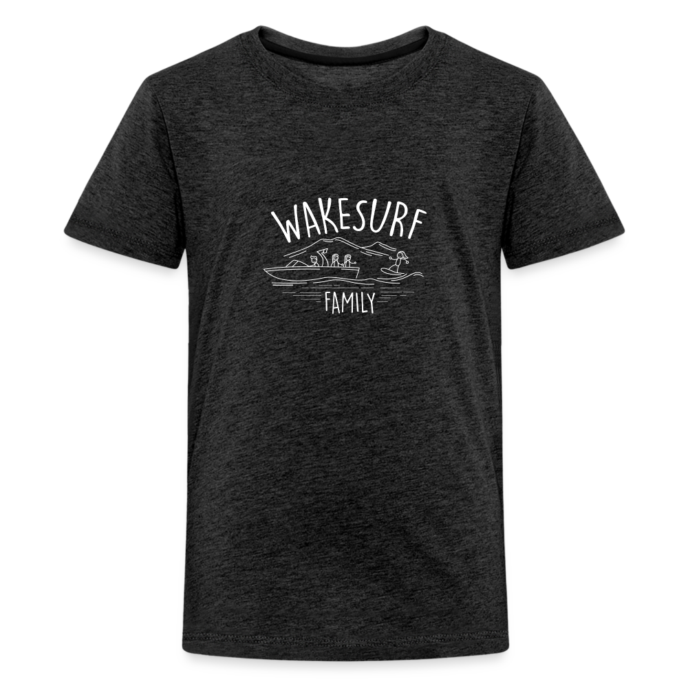 Wakesurf Family (girl and girl) Kid's Premium T-Shirt - charcoal grey