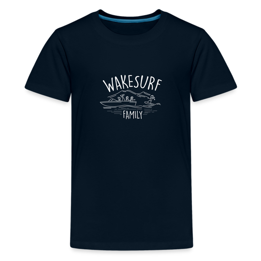 Wakesurf Family (girl and girl) Kid's Premium T-Shirt - deep navy