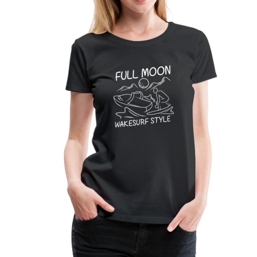 Full Moon Wakesurf Style Women’s Premium T-Shirt - black