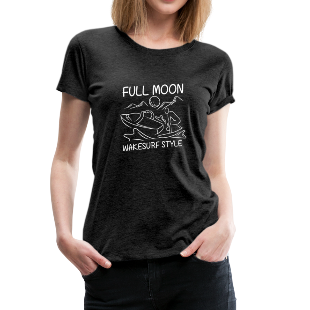 Full Moon Wakesurf Style Women’s Premium T-Shirt - charcoal gray