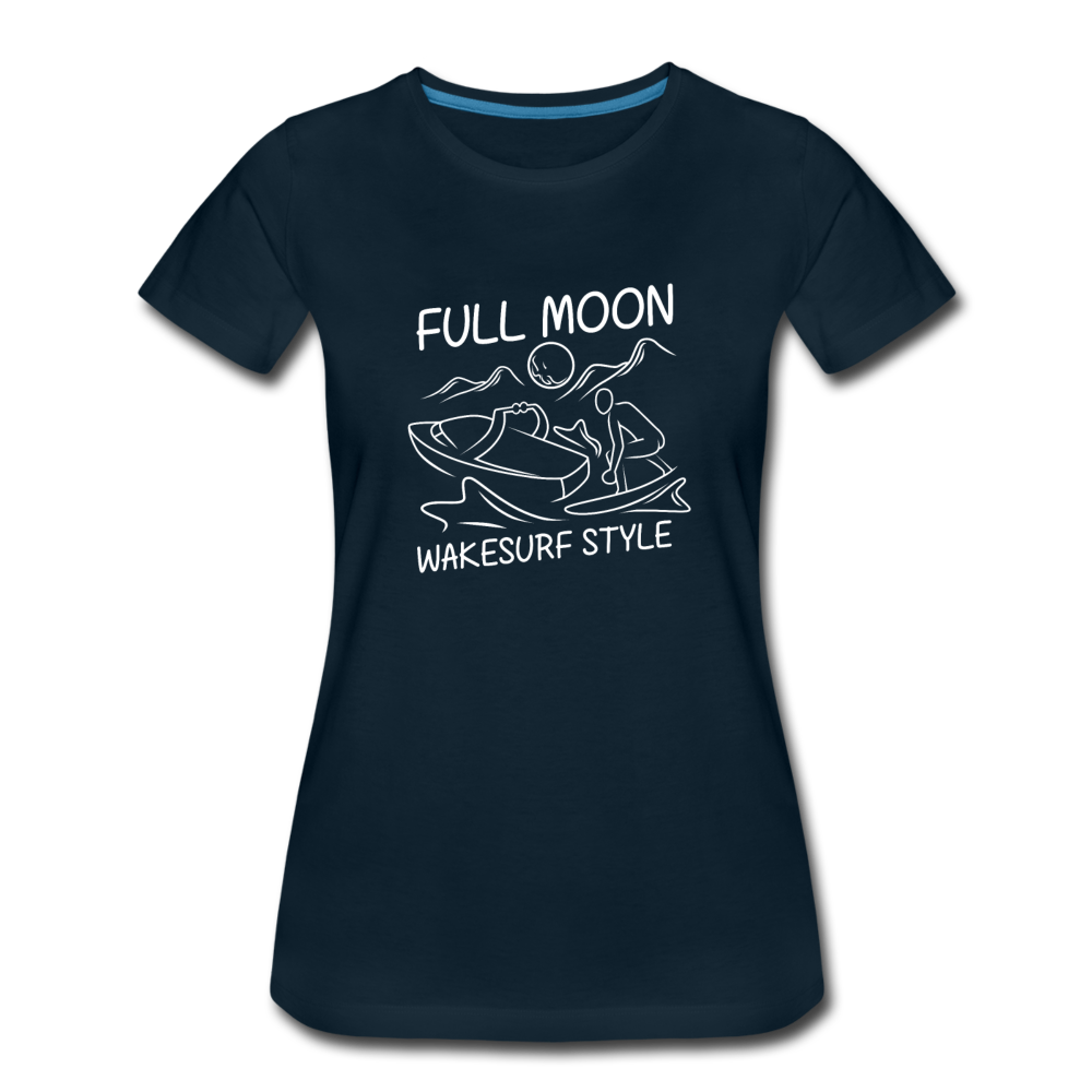 Full Moon Wakesurf Style Women’s Premium T-Shirt - deep navy