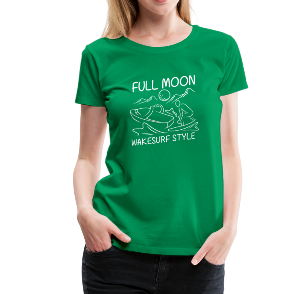 Full Moon Wakesurf Style Women’s Premium T-Shirt - kelly green