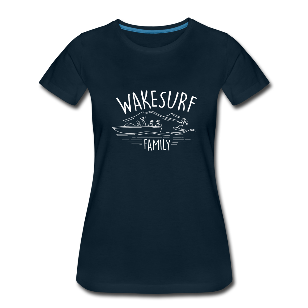 Wakesurf Family (boy and boy) Women’s Premium T-Shirt - deep navy