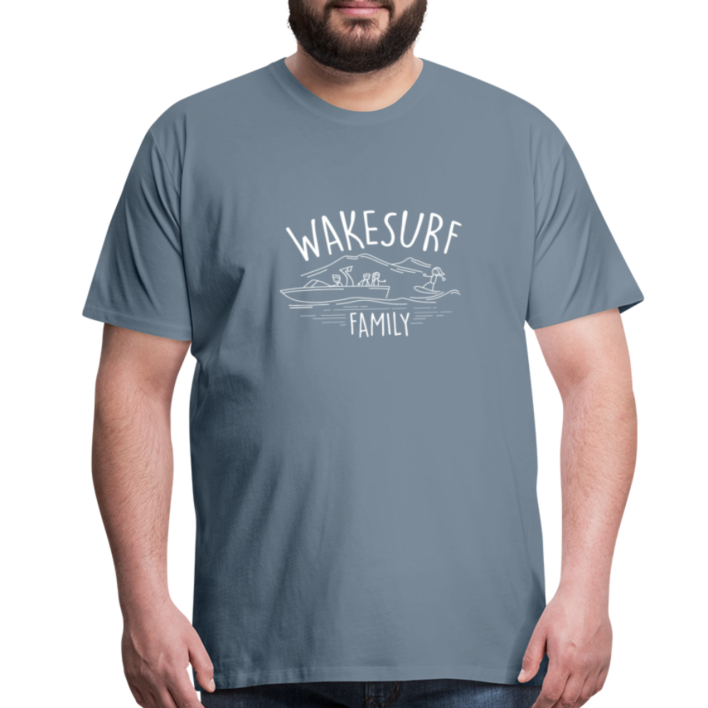 Wakesurf Family (boy and girl) Men's Premium T-Shirt - steel blue