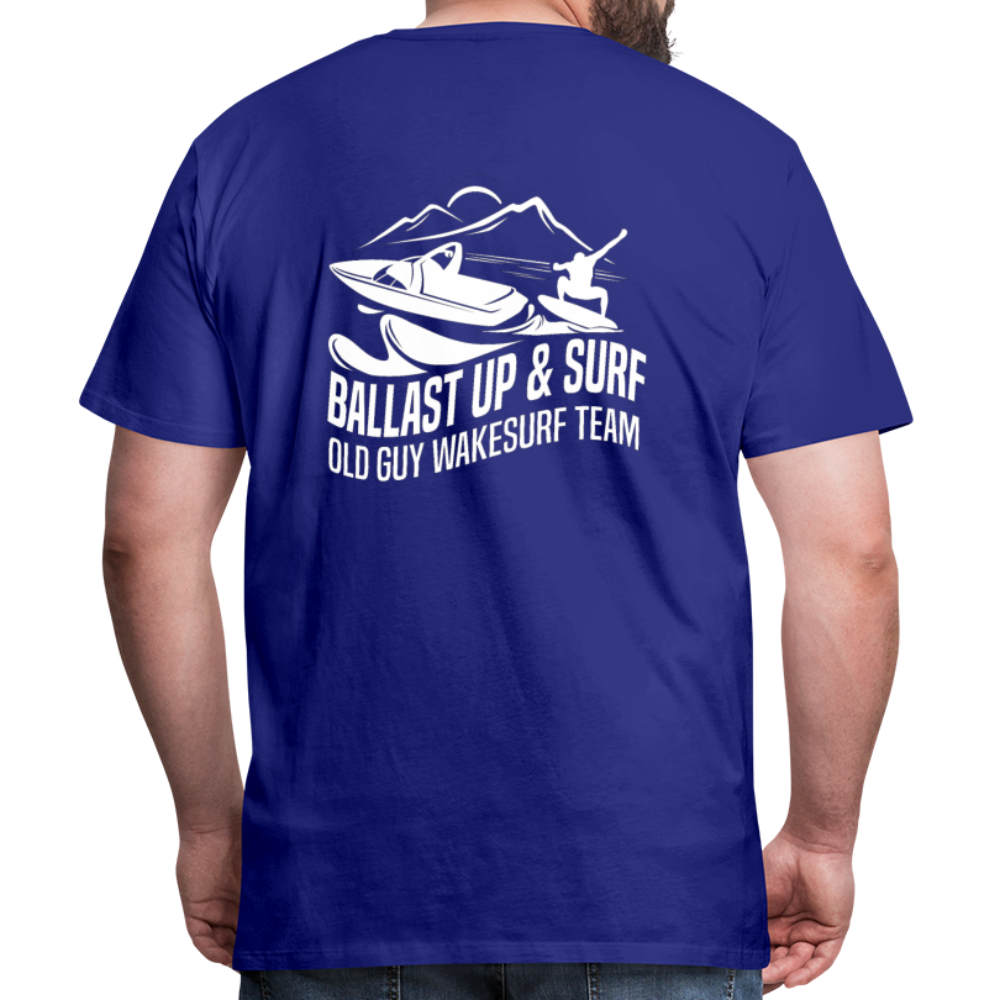 Ballast Up & Surf Men's Premium T-Shirt - Image on Back, WSS logo on front - royal blue