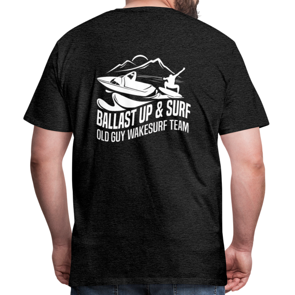 Ballast Up & Surf Men's Premium T-Shirt - Image on Back, WSS logo on front - charcoal gray
