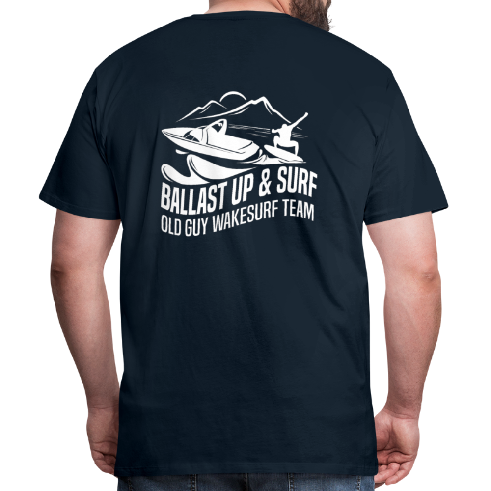 Ballast Up & Surf Men's Premium T-Shirt - Image on Back, WSS logo on front - deep navy