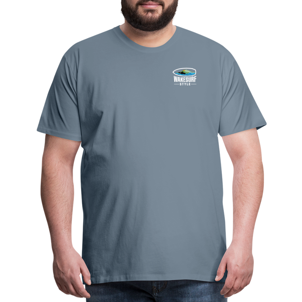 Ballast Up & Surf - Wake Responsibly Image on Back / Logo on Front Men's Premium T-Shirt - steel blue