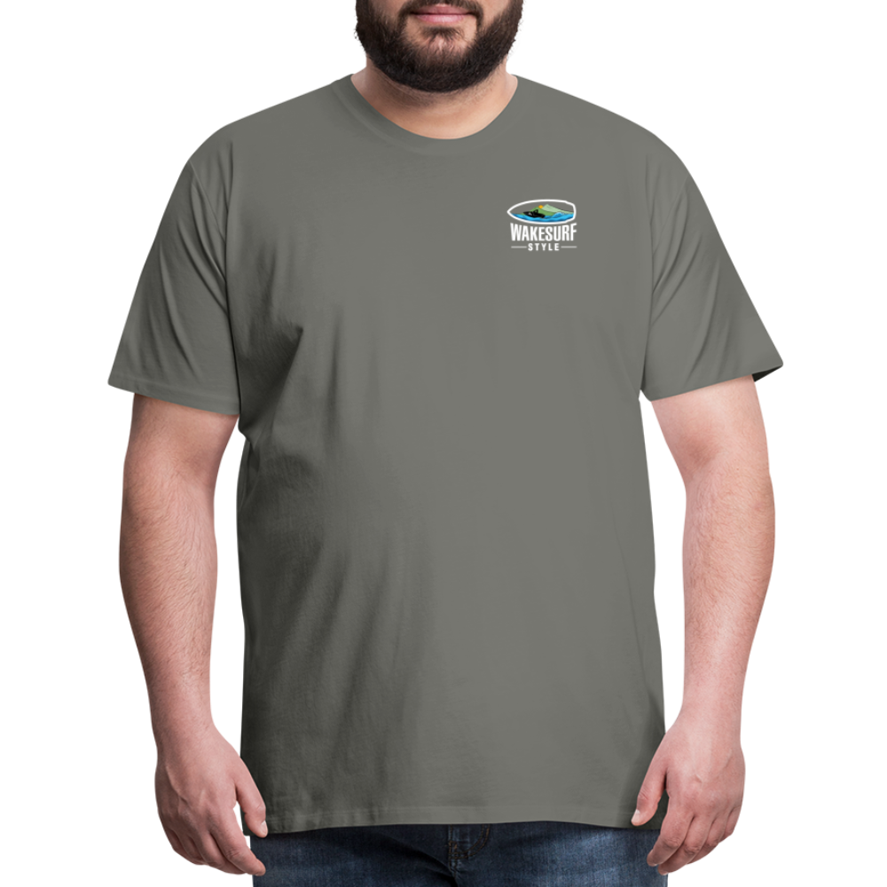 Ballast Up & Surf - Wake Responsibly Image on Back / Logo on Front Men's Premium T-Shirt - asphalt gray