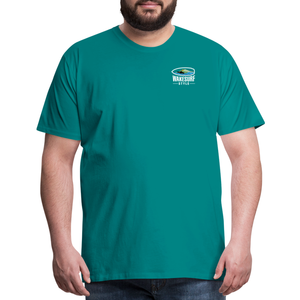 Ballast Up & Surf - Wake Responsibly Image on Back / Logo on Front Men's Premium T-Shirt - teal