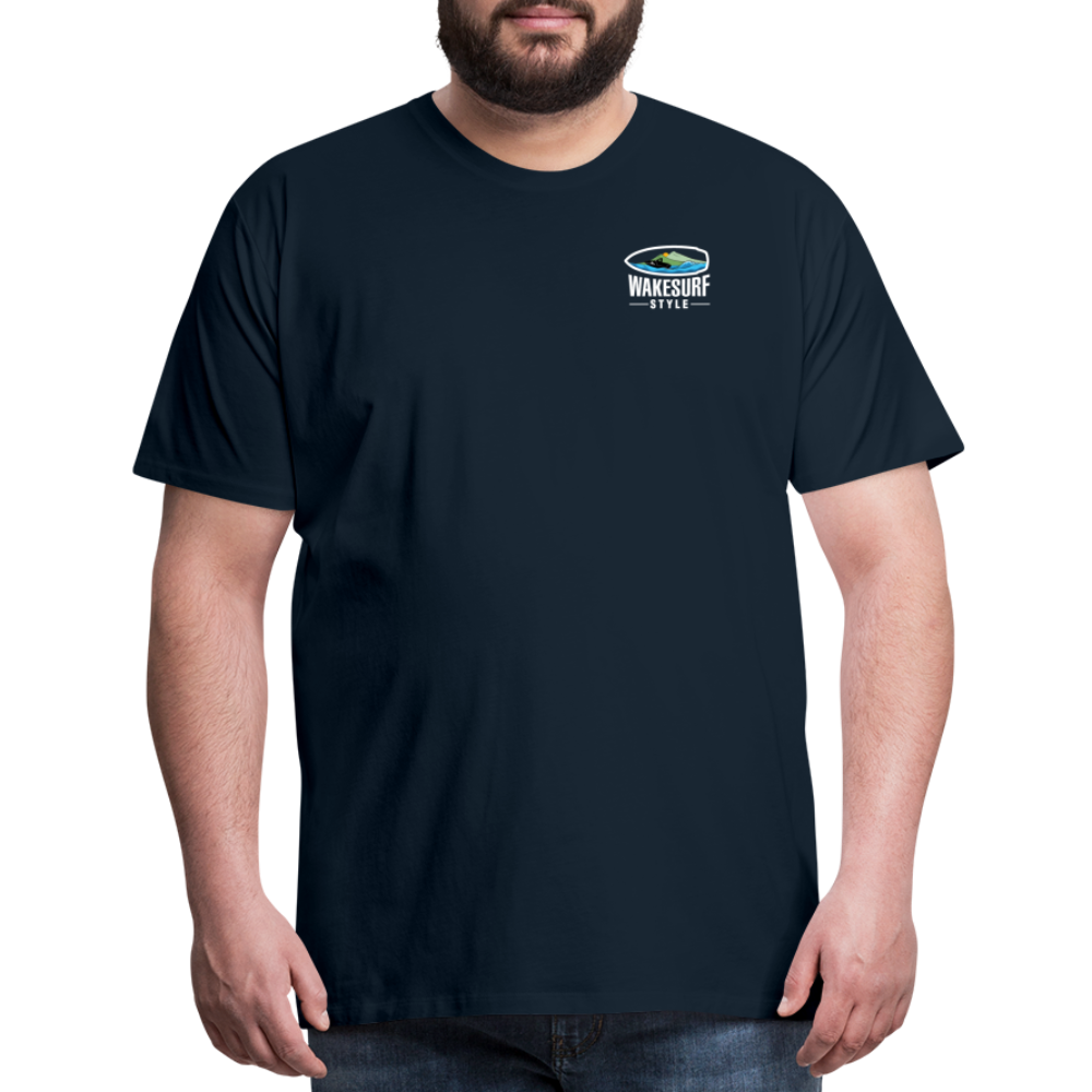 Ballast Up & Surf - Wake Responsibly Image on Back / Logo on Front Men's Premium T-Shirt - deep navy