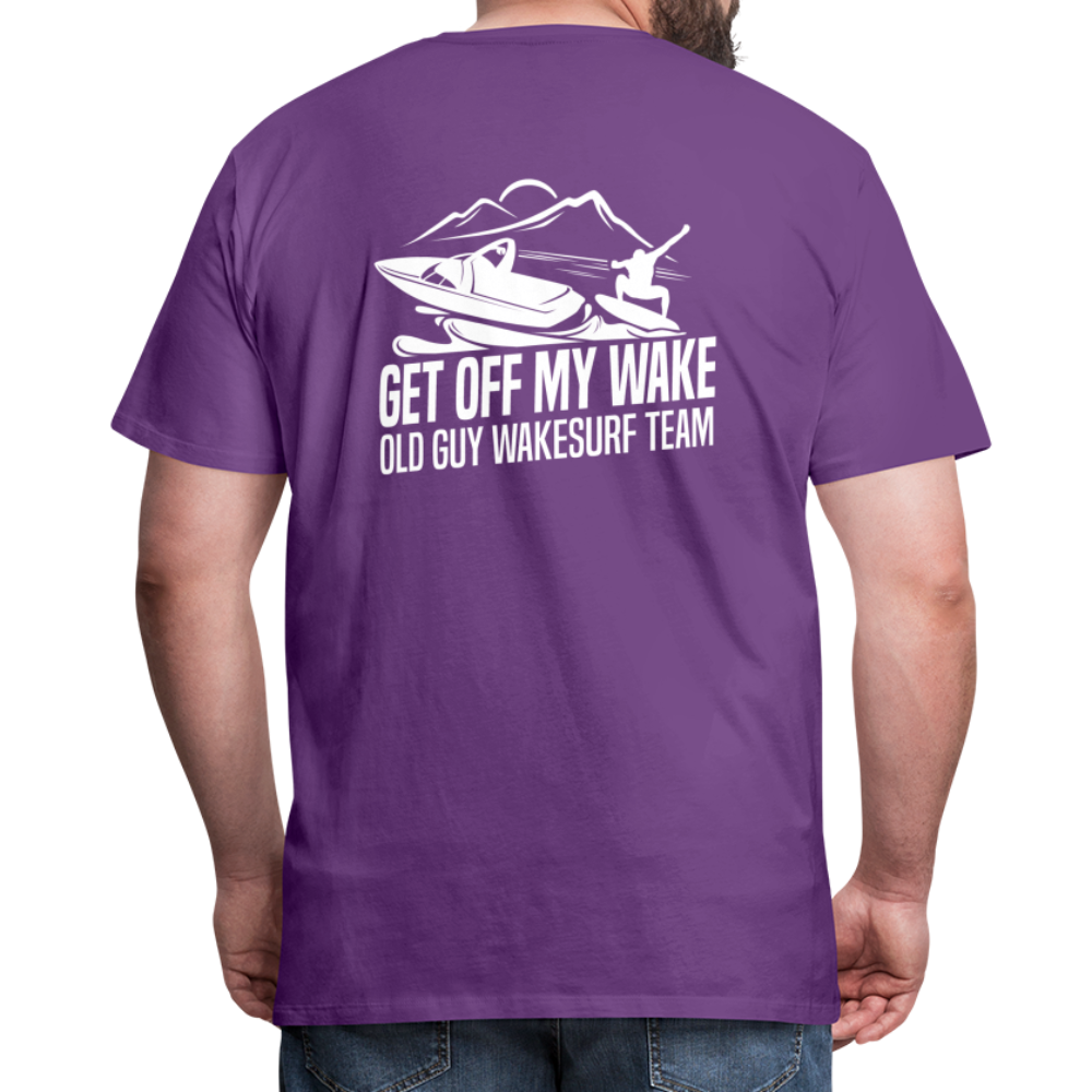 Get Off My Wake Men's Premium T-Shirt - Image on Back, WSS logo on front - purple